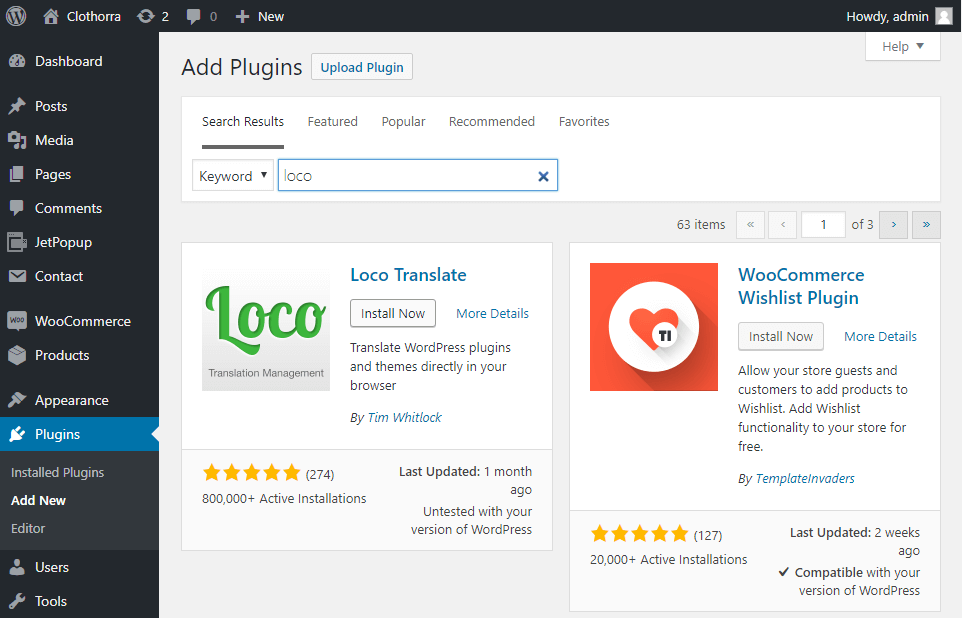 Plugins block in WP Dashboard