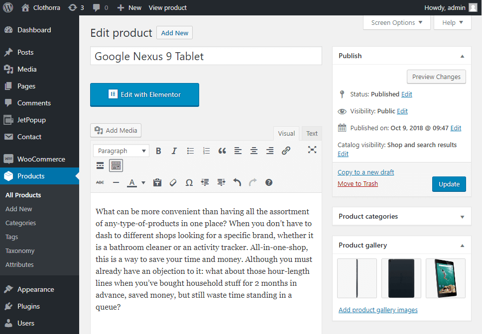 Products editing in WP Dashboard