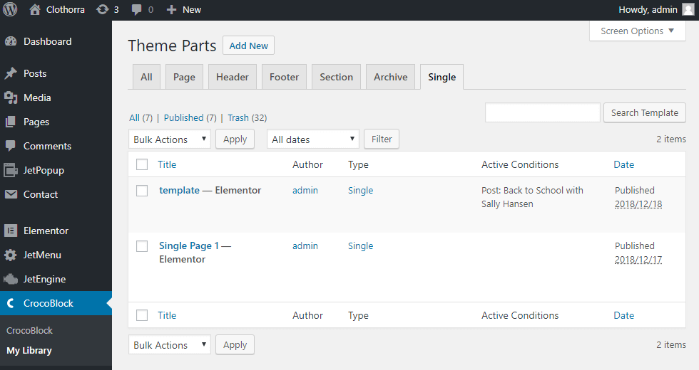 Single template in Crocoblock library