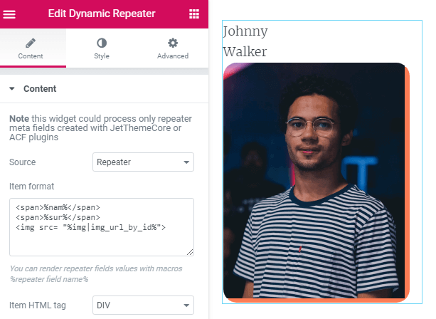 customizing Dynamic Repeater widget