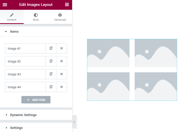 Images Layout Items section