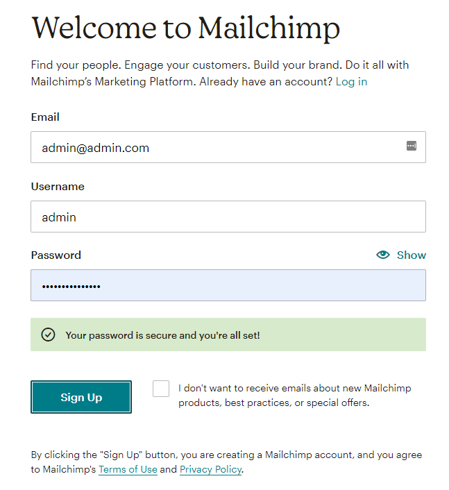 signup mailchimp form