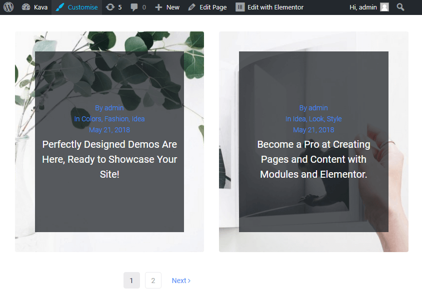 customise option on the blog page