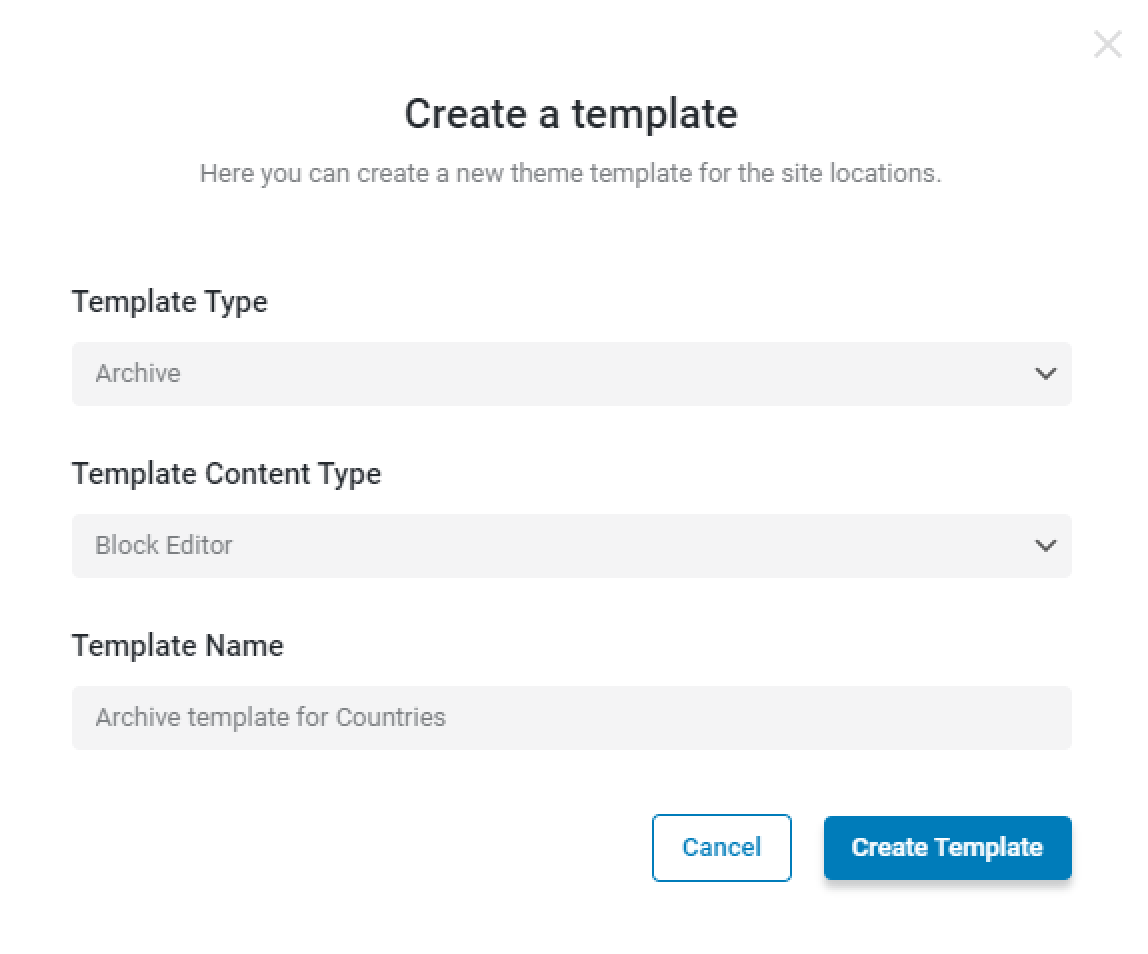archive template for the listing grid created in the block editor