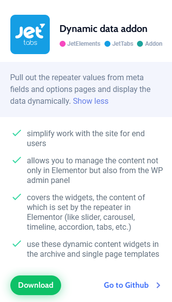 elementor dynamic data addon details