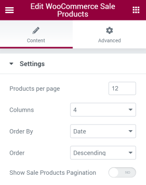 WooCommerce Sale Products settings
