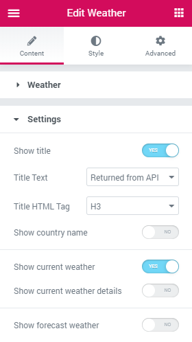 weather settings block