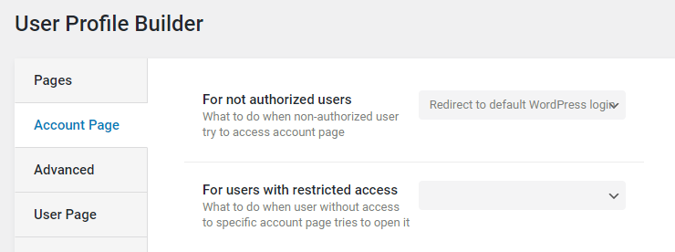 account page tab