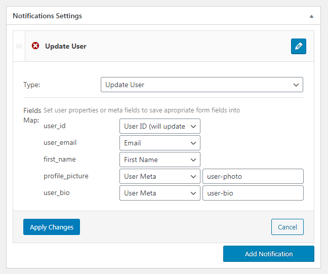 notification fields map
