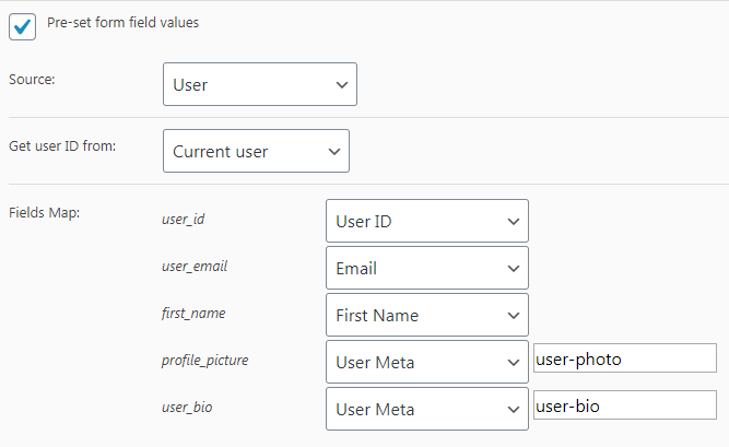 preset form values
