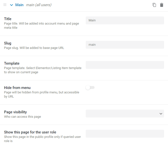 user page settings