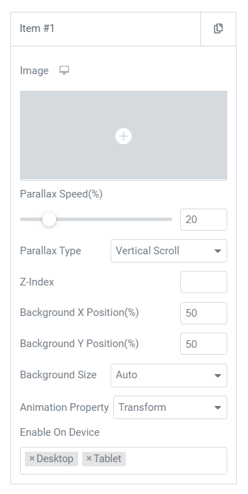 parallax item settings