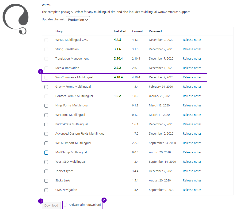 downloading the woocommerce multilingual wpml plugin