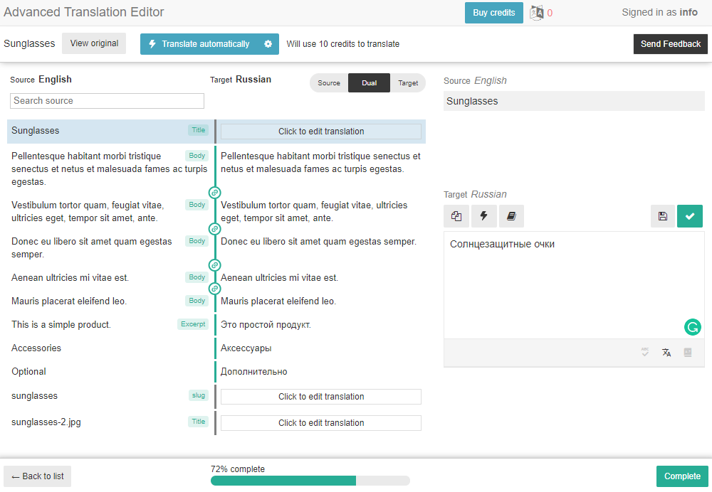 woocommerce products translation