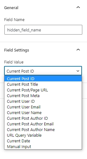 hidden field settings