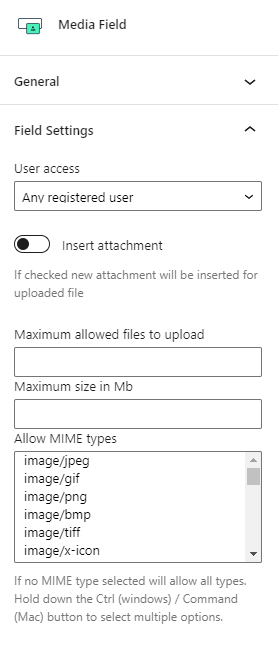 media field settings