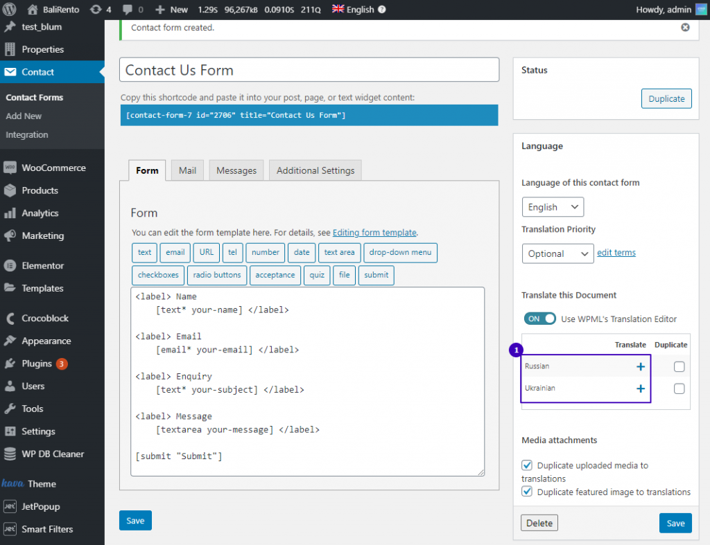 editing contact form 7