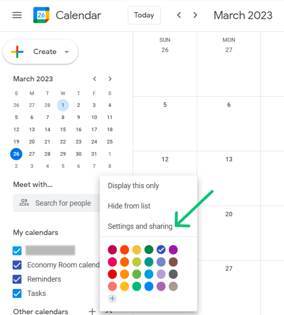 settings and sharing