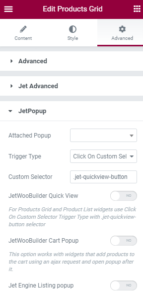 configuring custom selector in Elementor