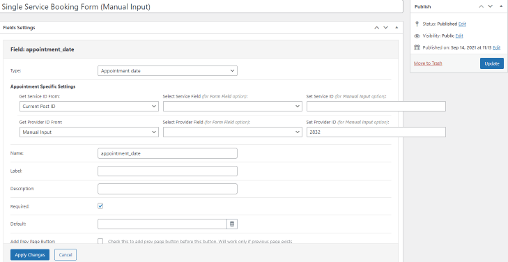 appointment date manual input