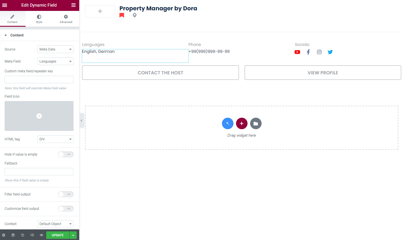 dynamic field with meta field in user listing