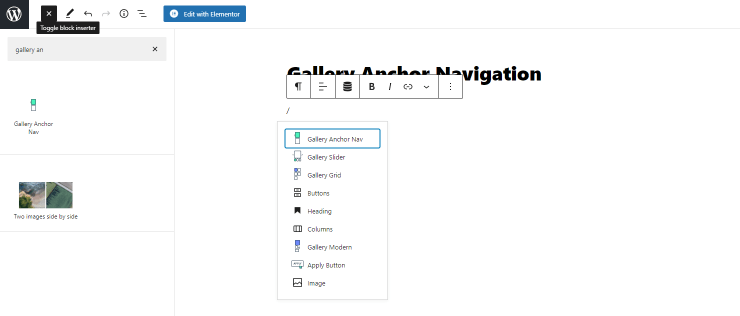 drag-n-drop gallery anchor navigation