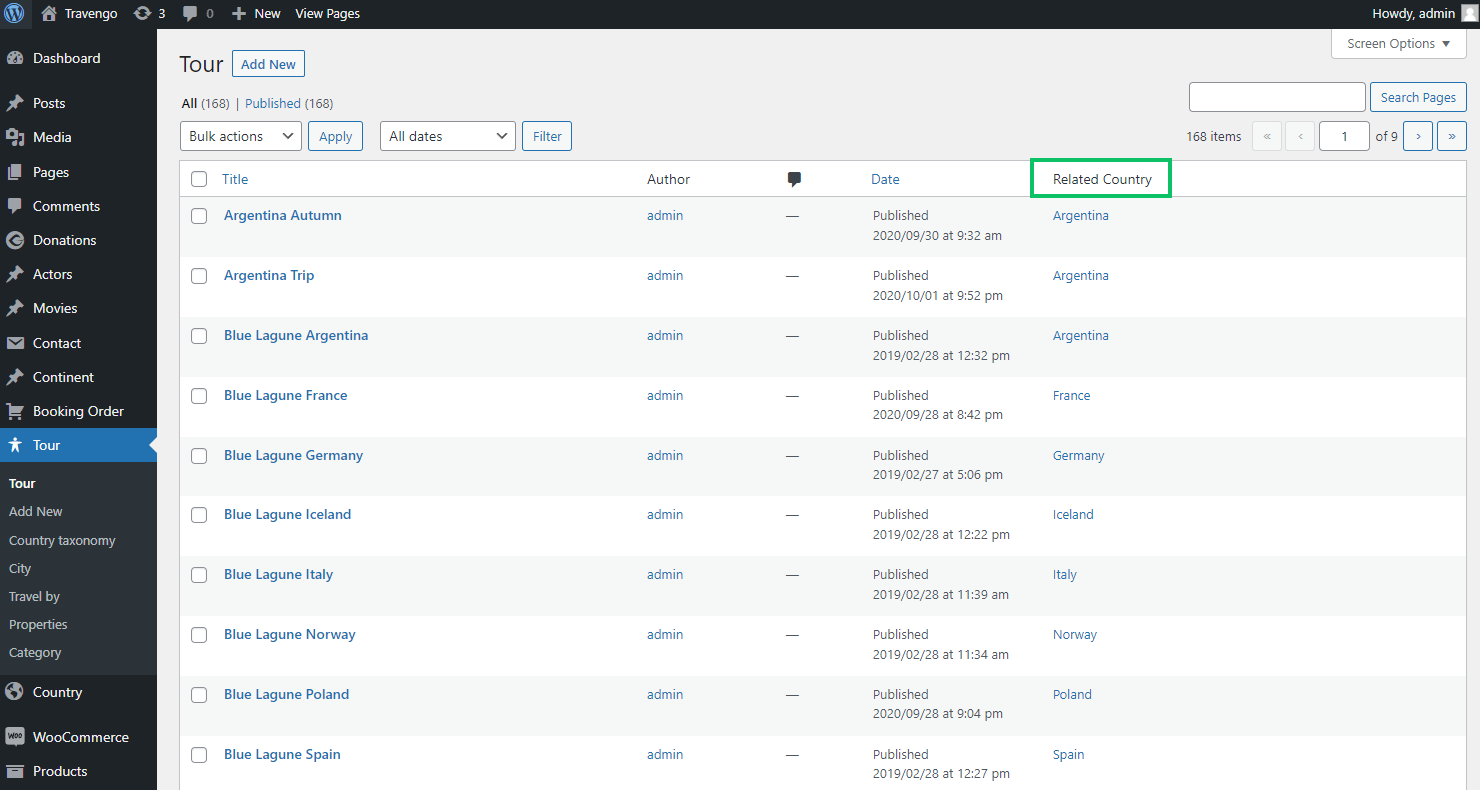 admin column for the related items