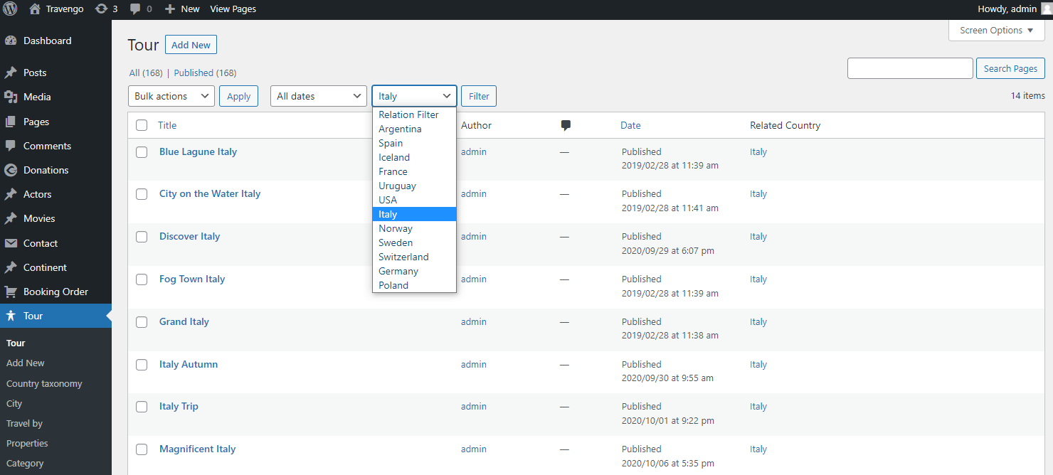 admin filter for the related items