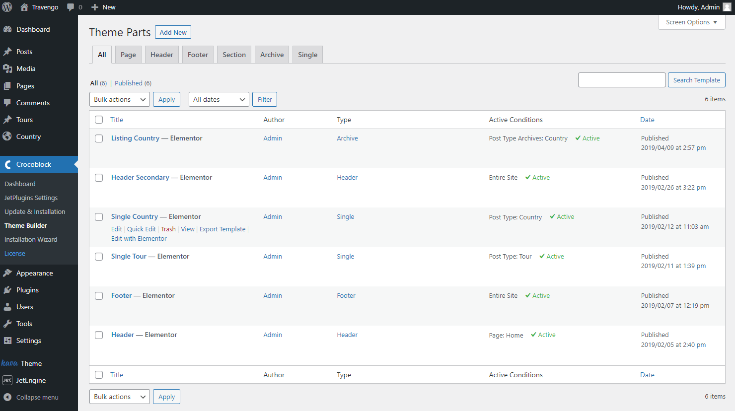 crocoblock theme builder list