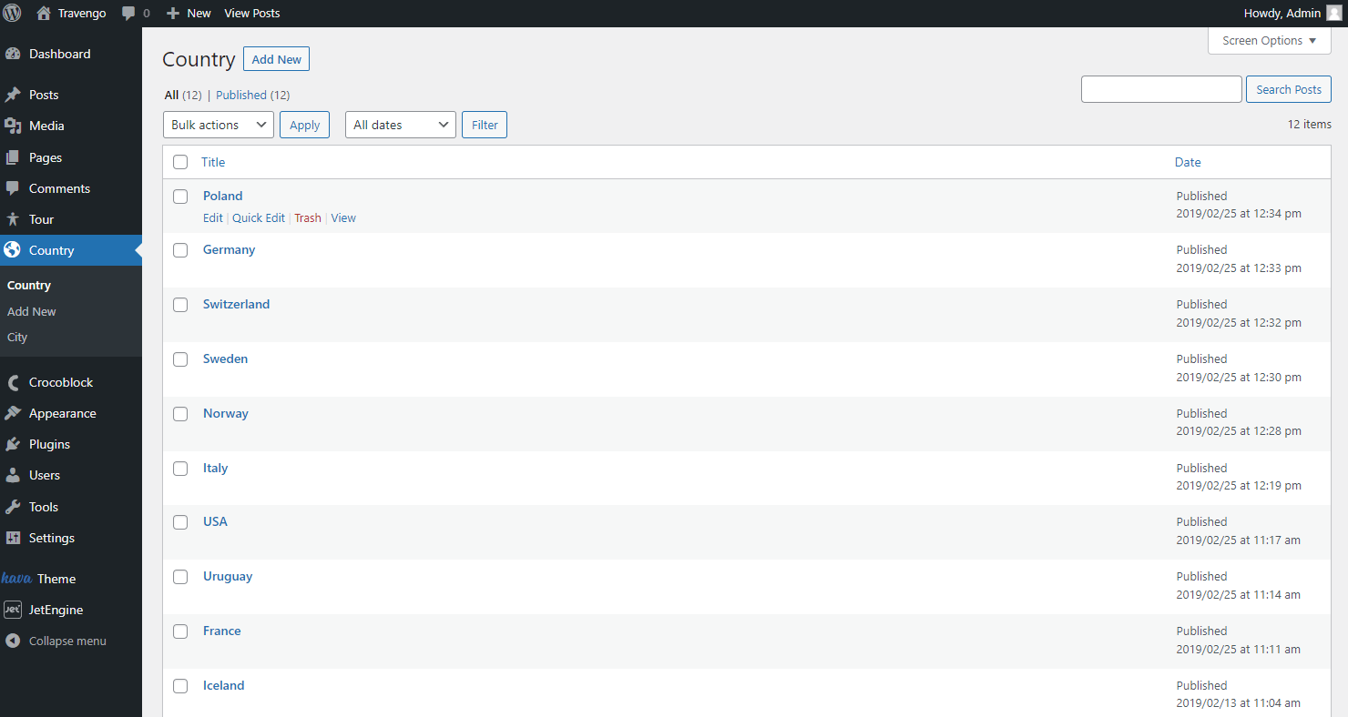 parent custom post type posts list