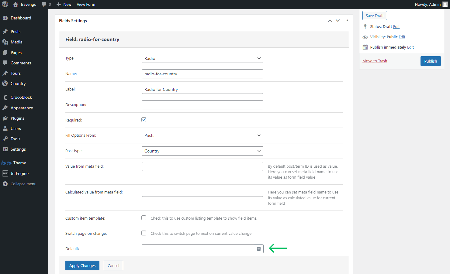 radio dynamic tags for default value