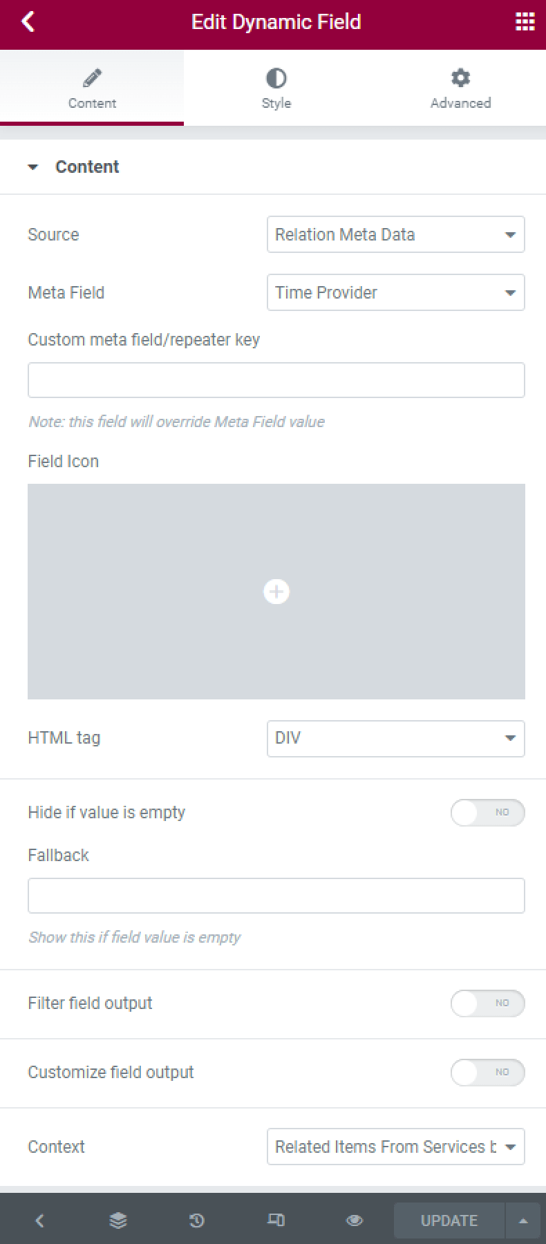 relation meta data in the dynamic field