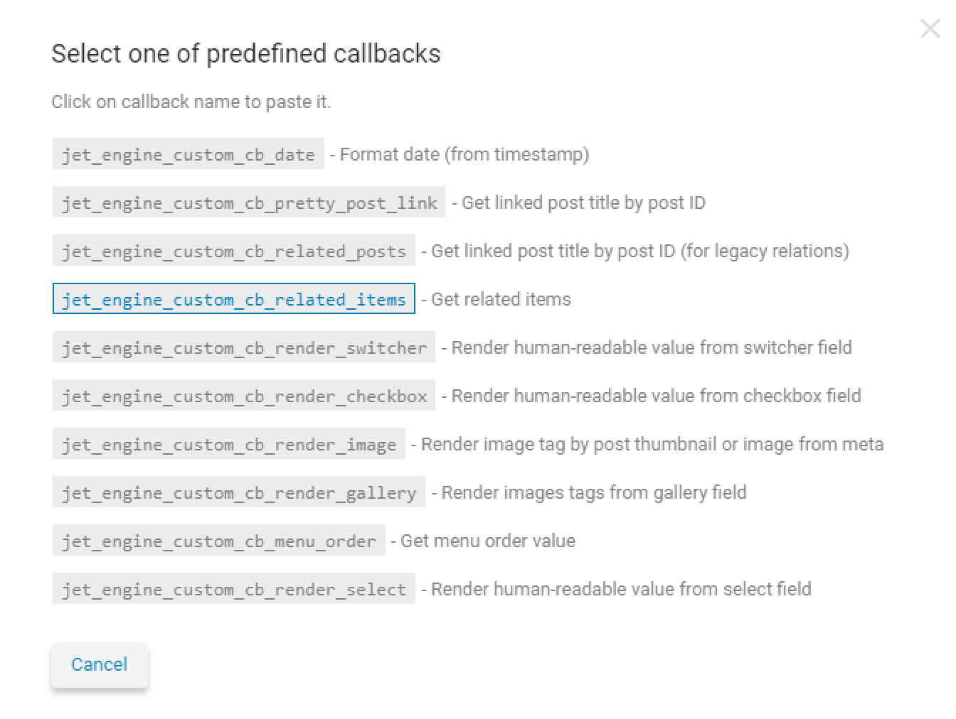 select the callback