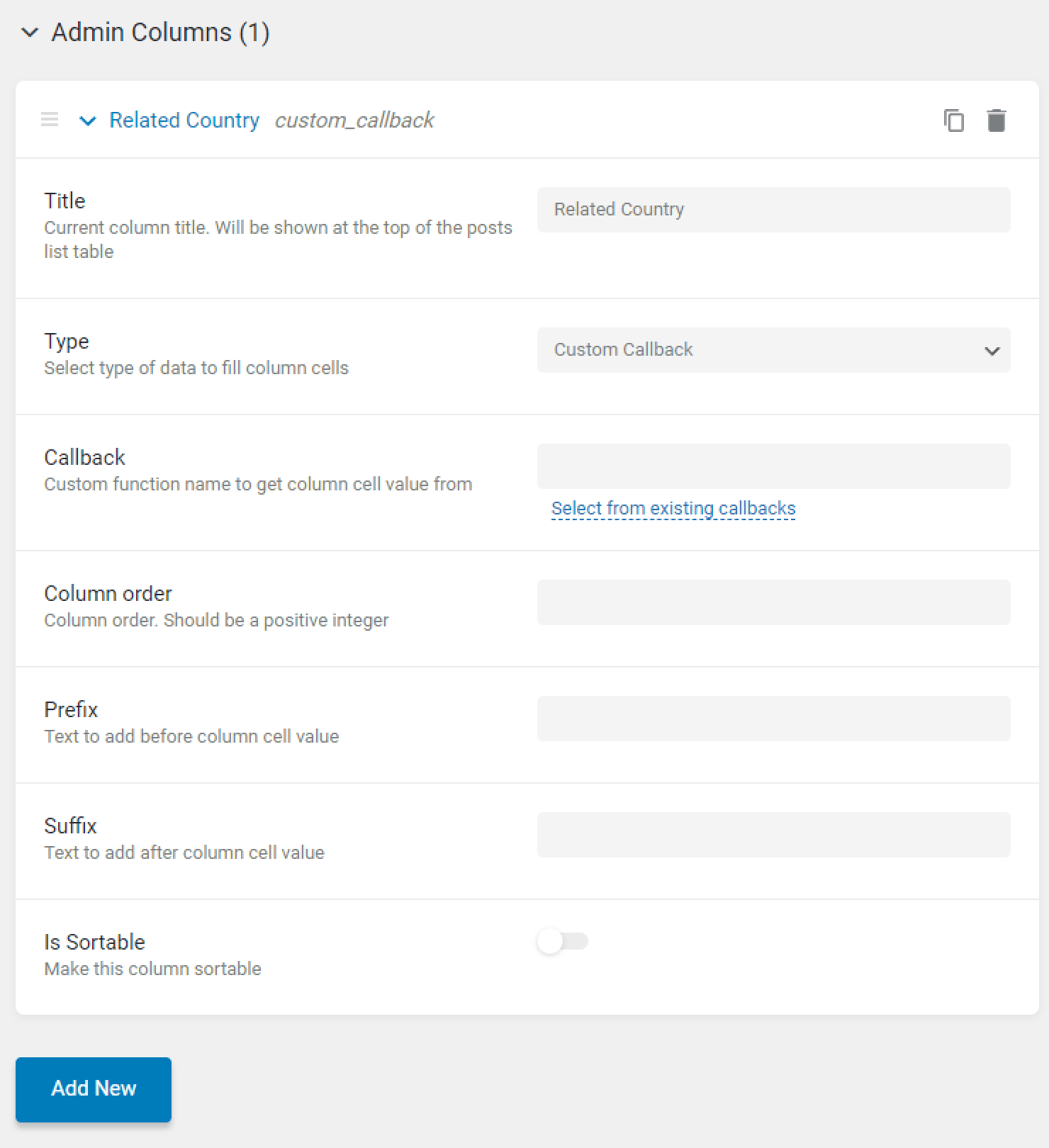 set up the admin column