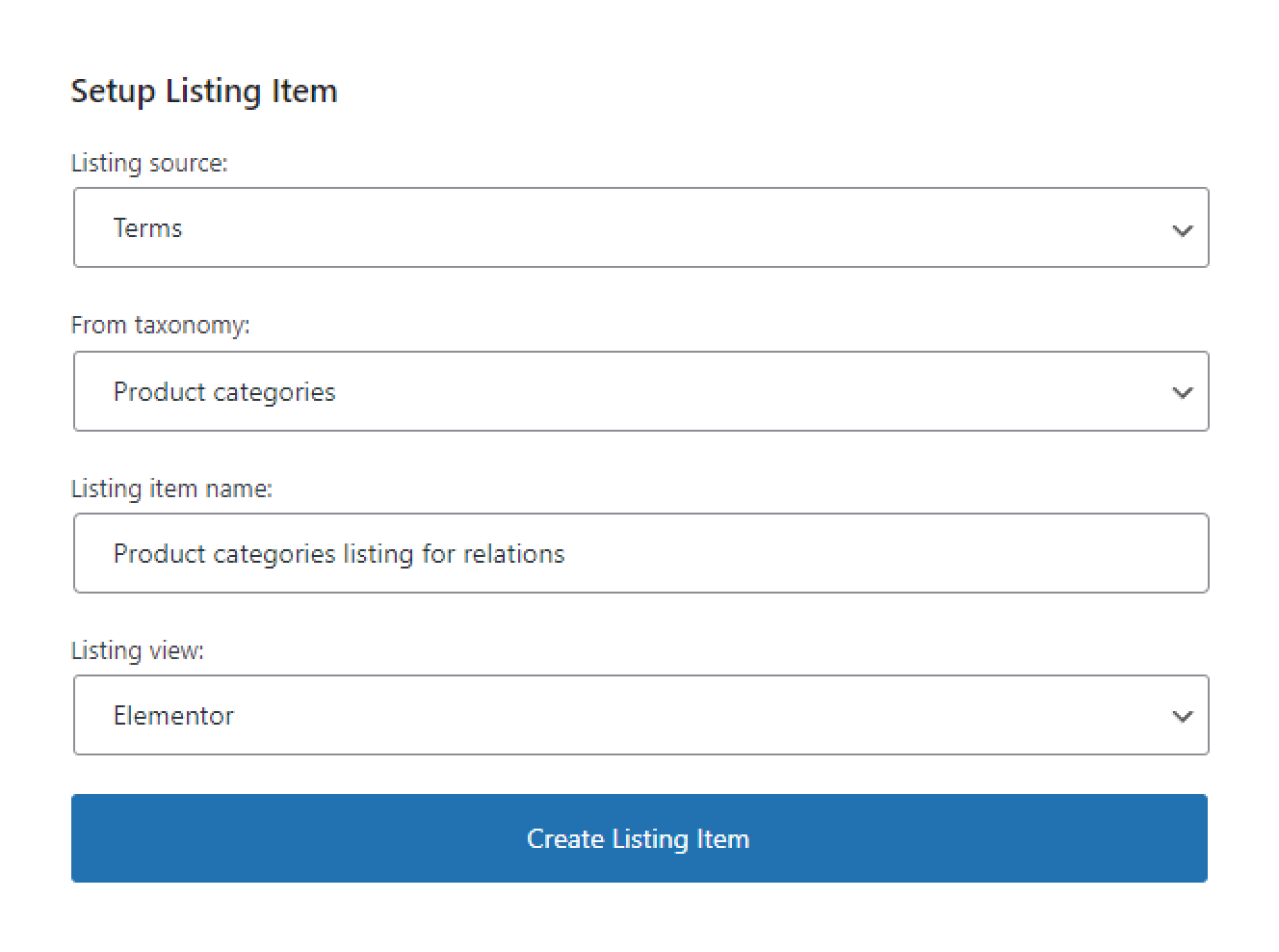 setup listing item for terms