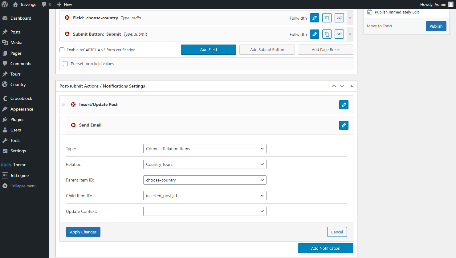 connect relation items post submit action in add new child form