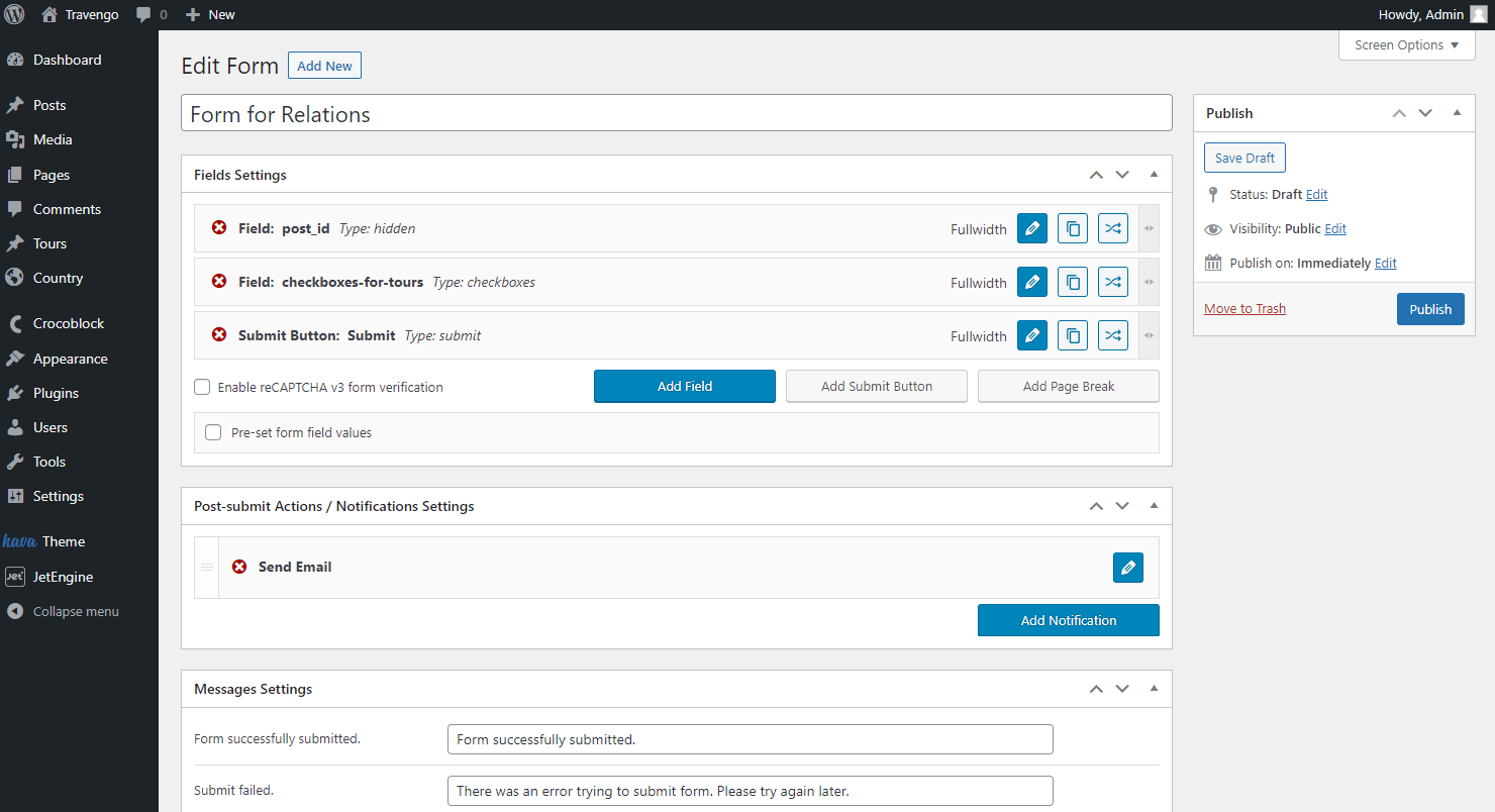 form notification settings