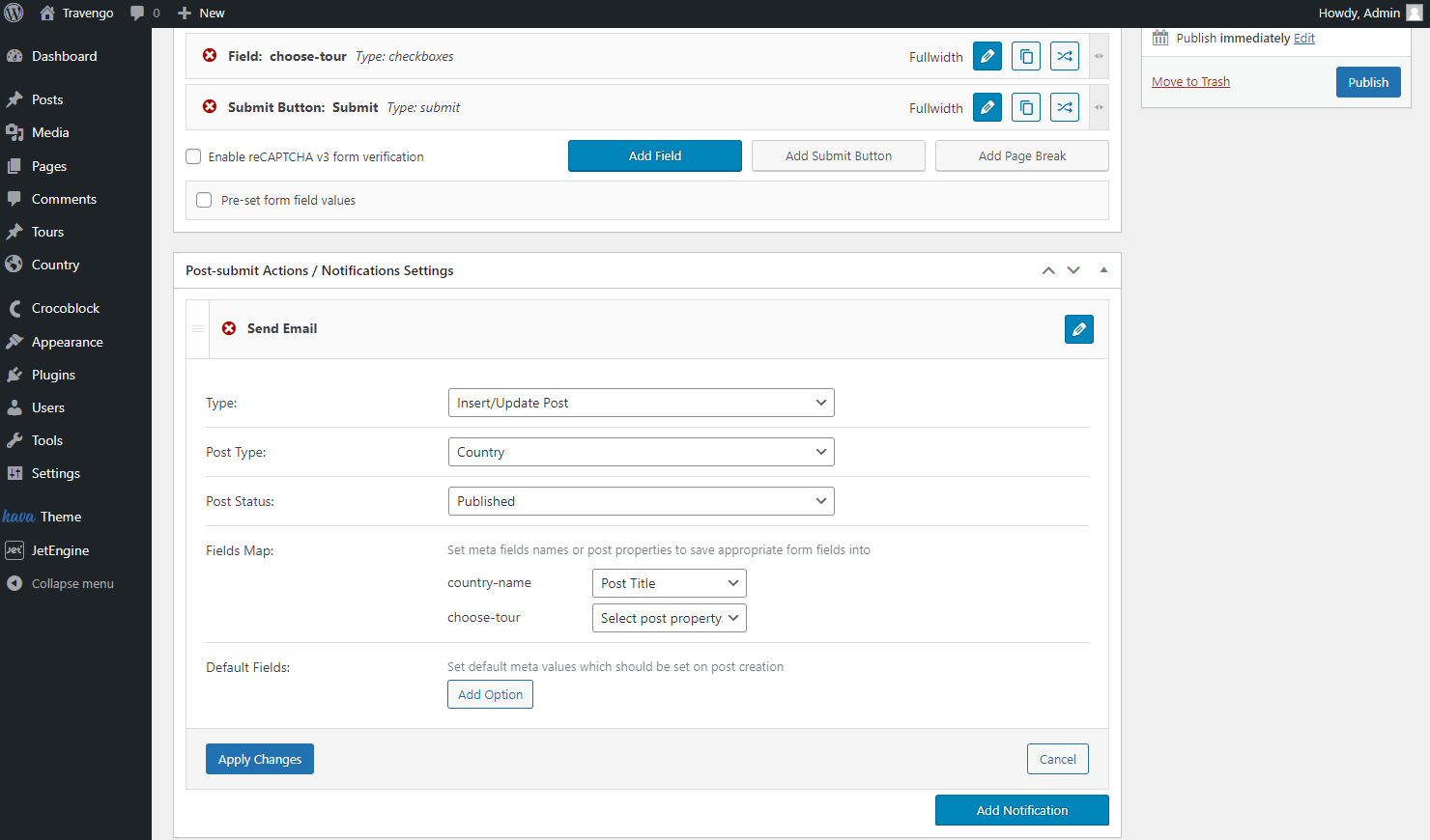 insert update post submit action in add new parent form