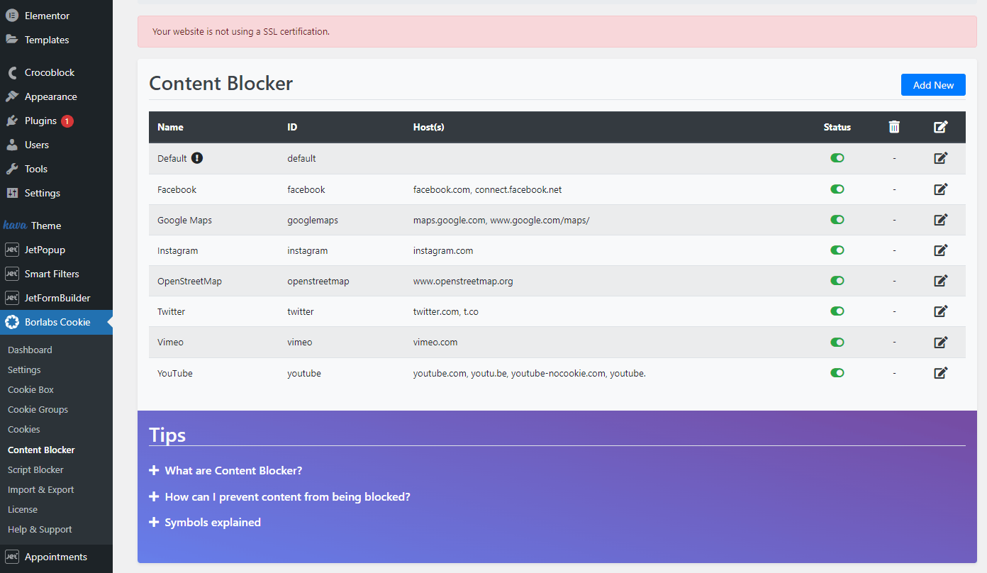 first part of the content blocker tab
