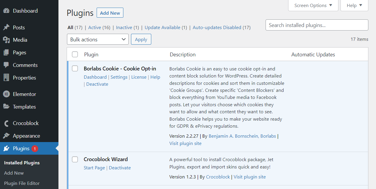borlabs cookie license link in the plugins section