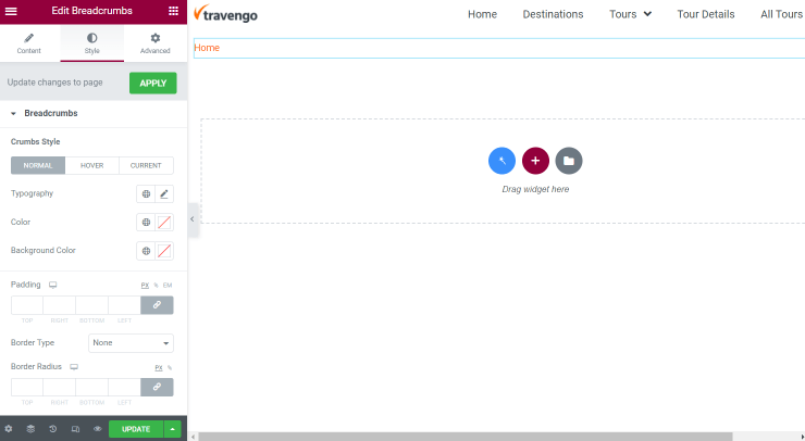 breadcrumbs style settings
