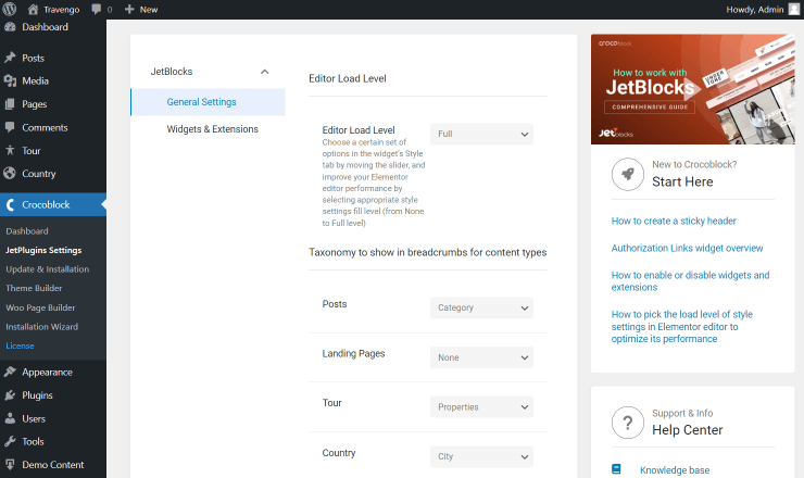 jetblocks general settings