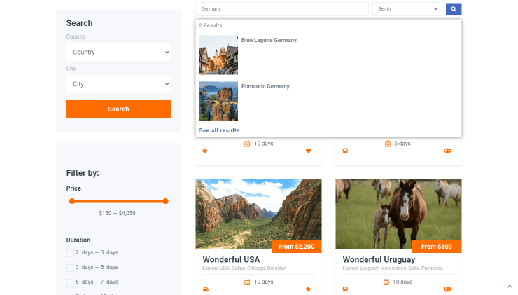 taxonomy in the search field built with elementor