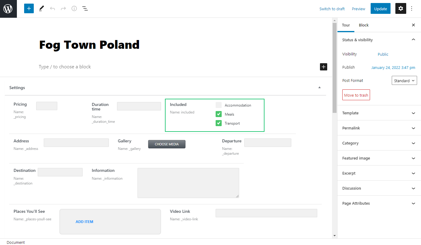 ticked checkbox in the newly added post