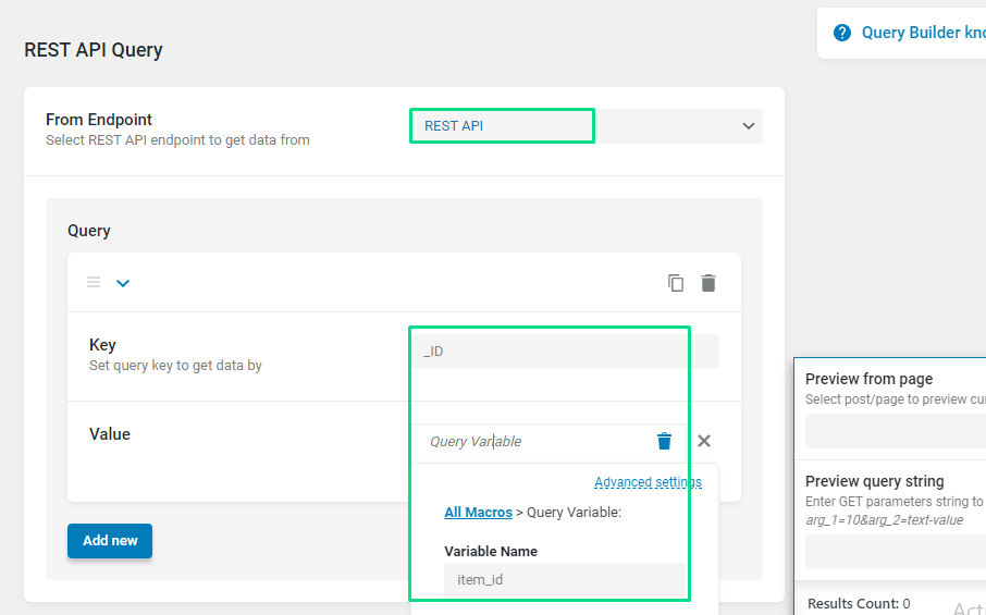 selected endpoint in the rest api query