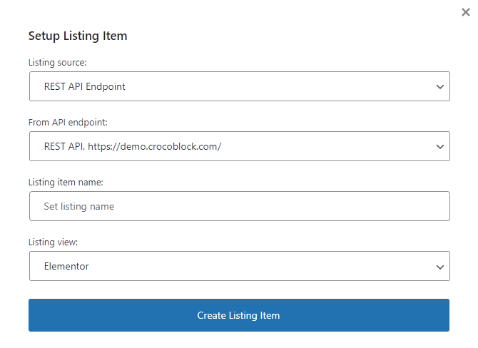 rest api endpoint listing pop-up