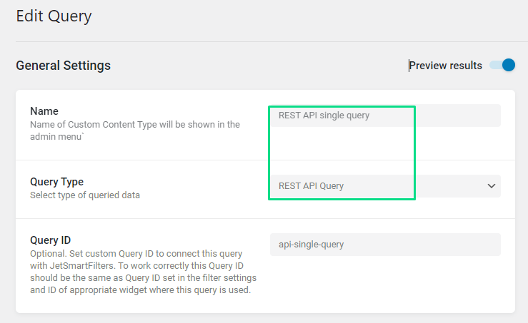 single rest api general settings