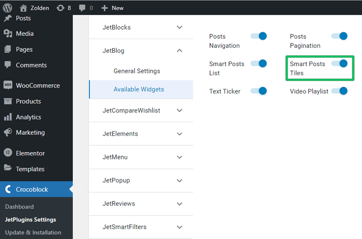 smart posts tiles widget activation