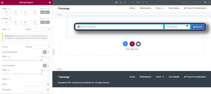 advanced tab of ajax search form