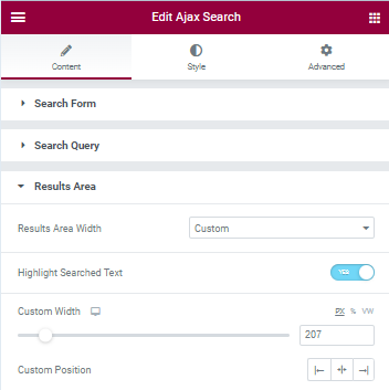 ajax search area section